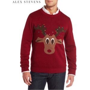 ALEX STEVENS REINDEER UGLY CHRISTMAS Sweater 100% cotton maroon XXL